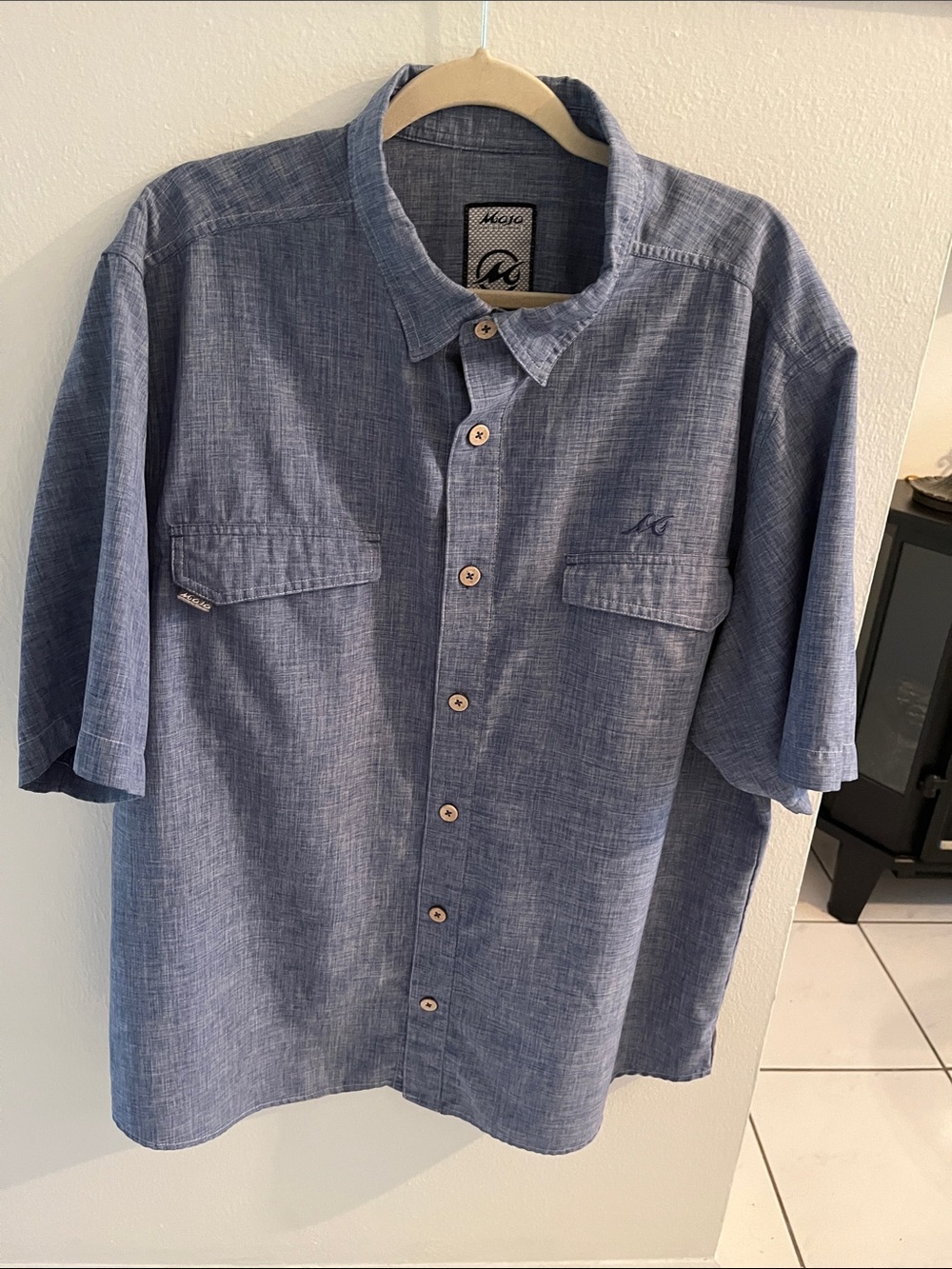 NWOT men’s Mojo Short-Sleeve Sportsmen Button-Down Shirt in Heather Blue 2XL